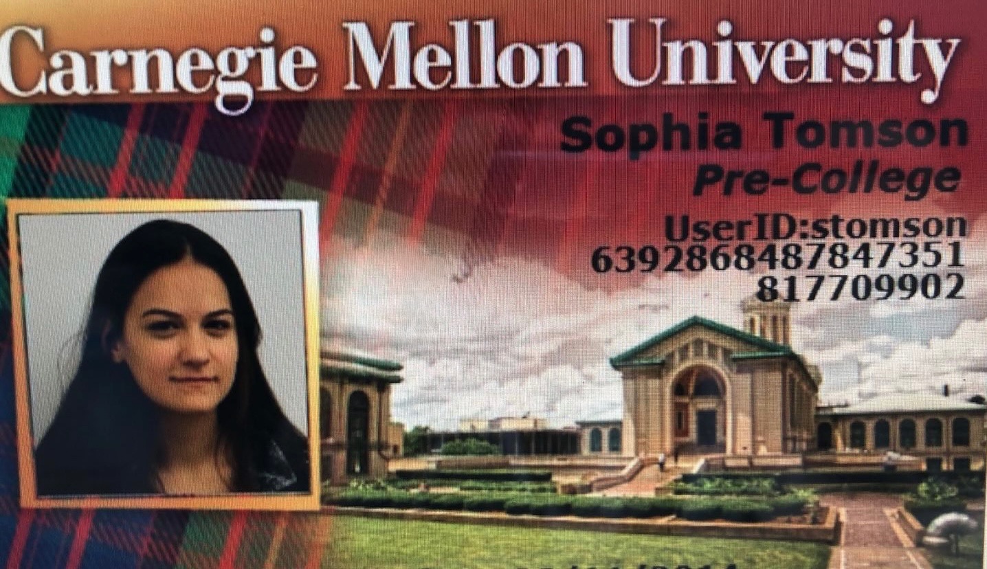 Sophia's Carnegie Mellon University student ID