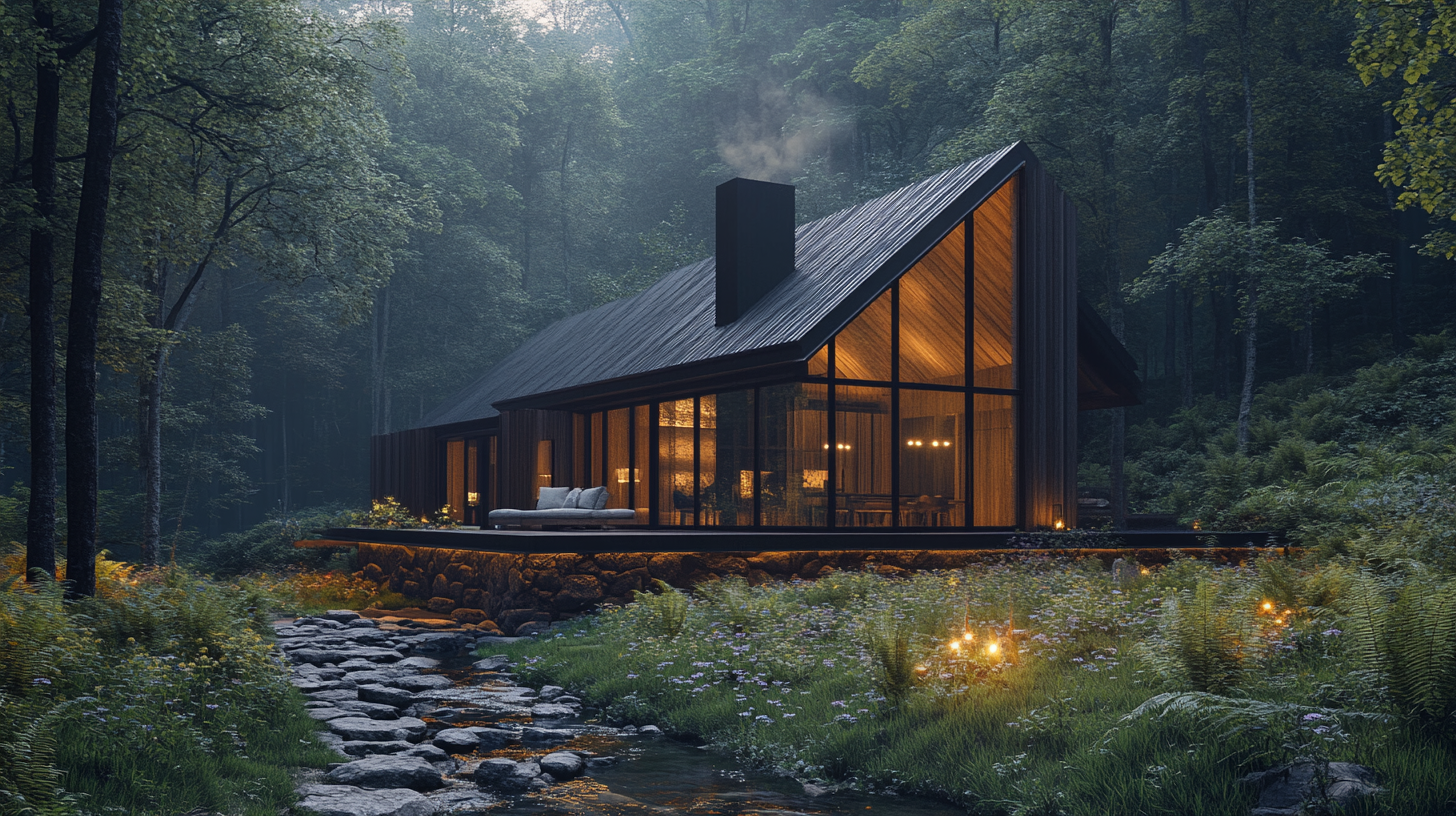 Villa with chimney smoke