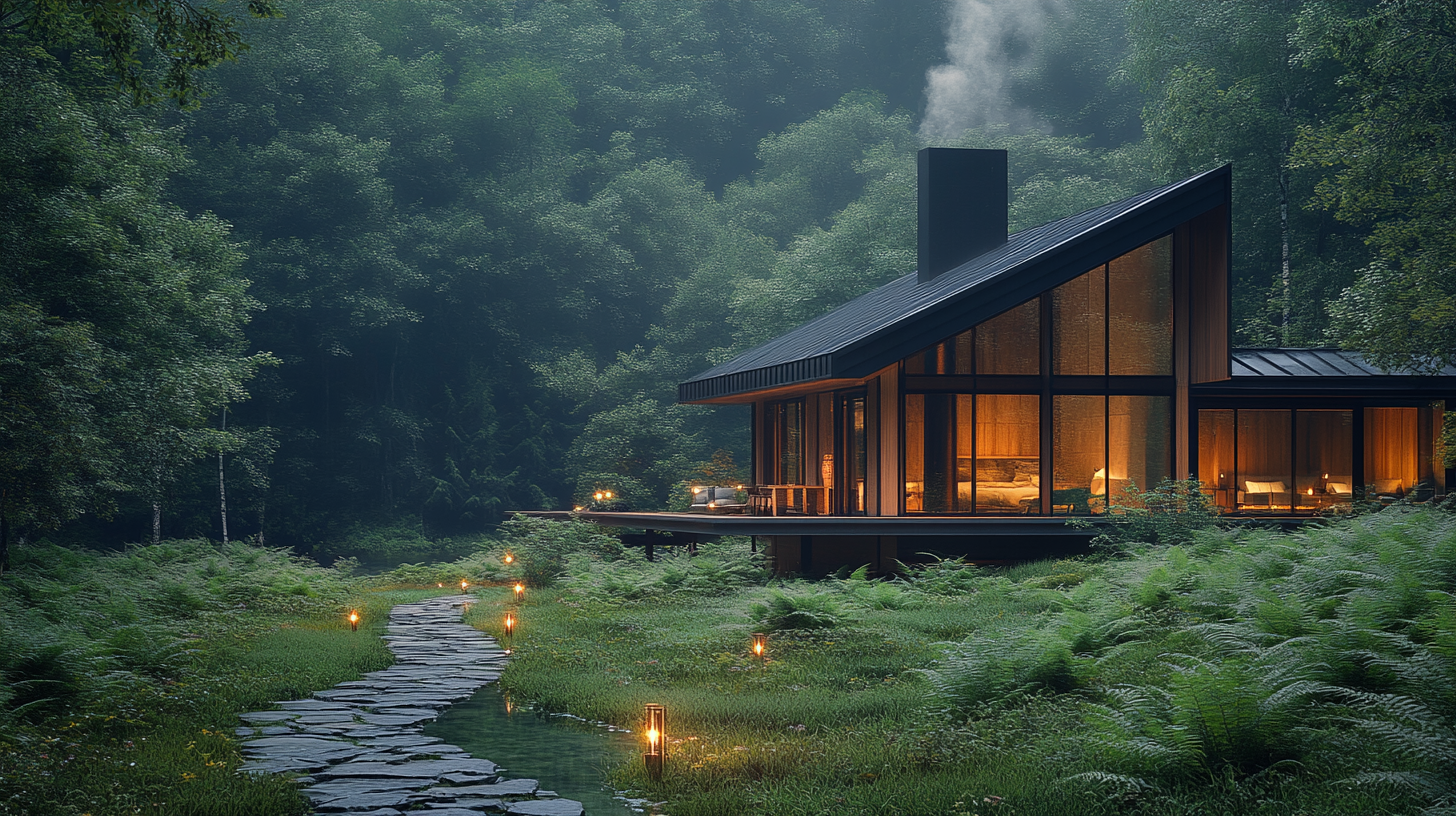 Villa stone path, dusk