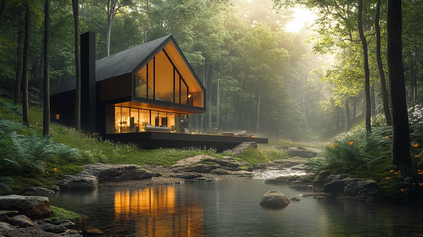 A-frame villa at dawn