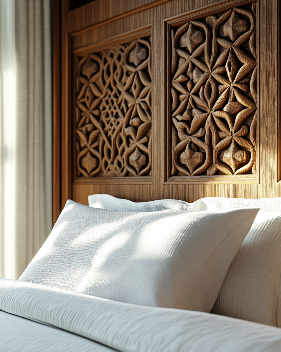 Hutsul hand-carved headboard detail