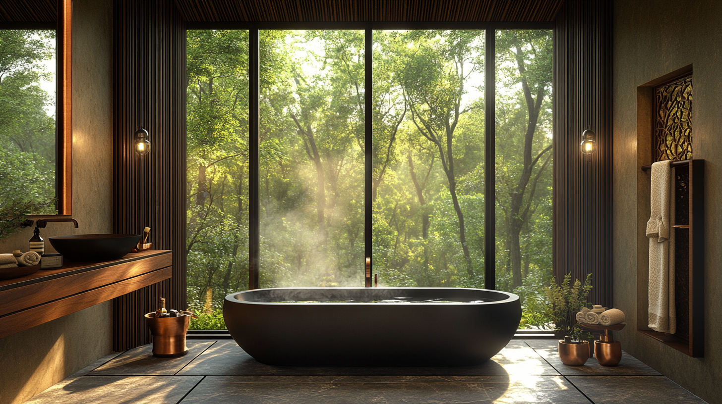Soaking tub — steam through the canopy