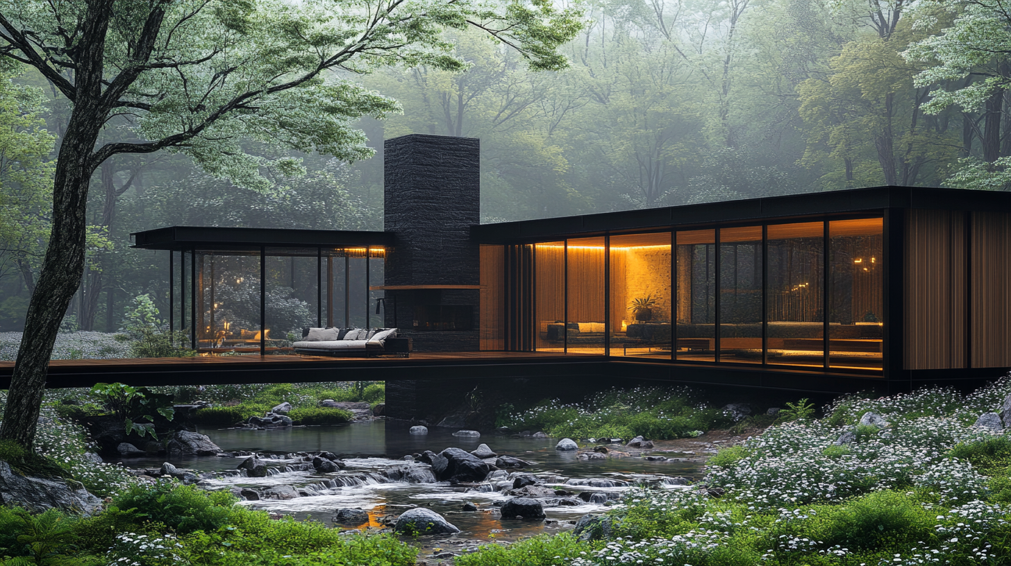 Villa at the creek — wildflowers and mist