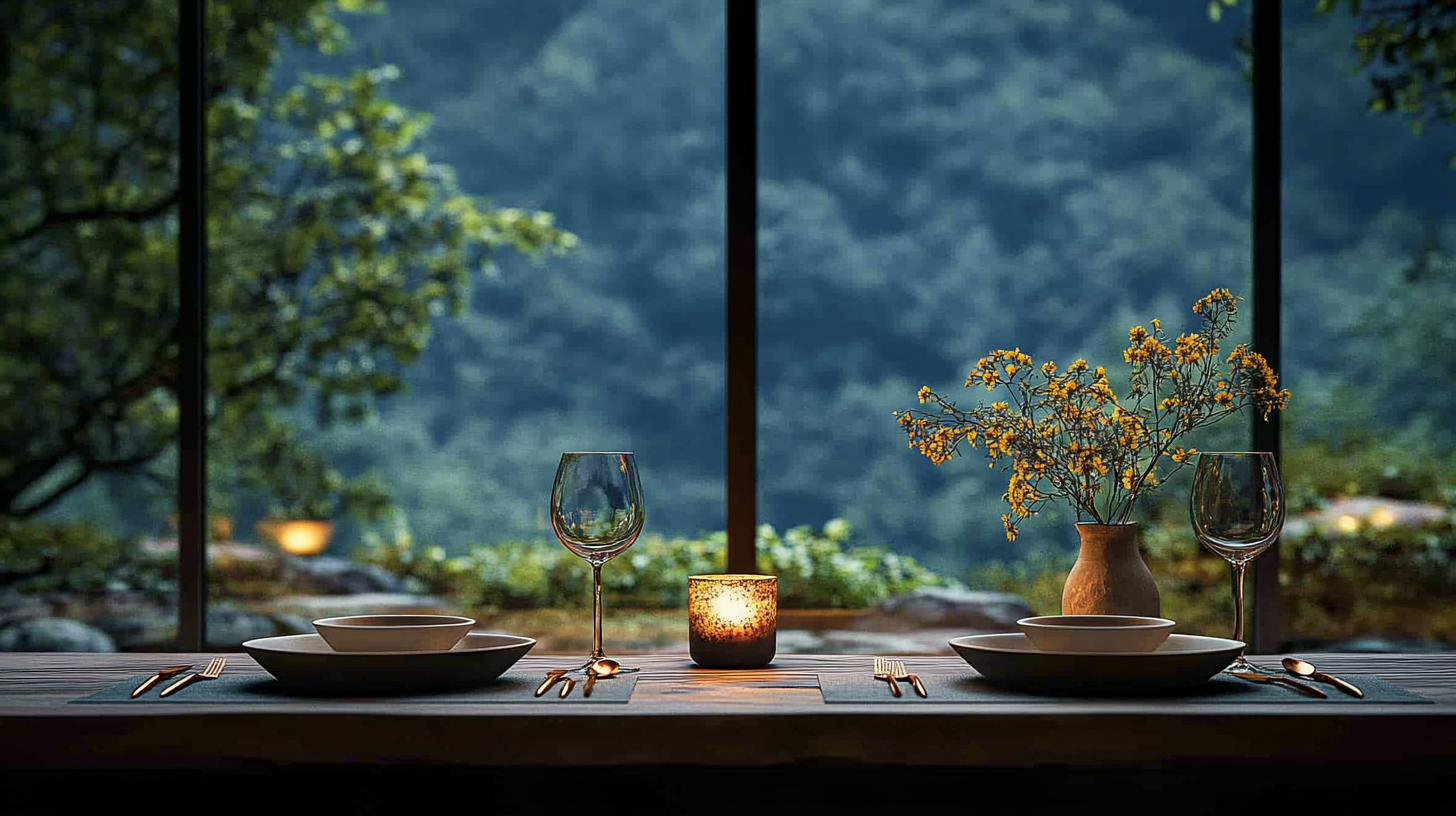 In-dwelling dining — candlelight, valley dusk