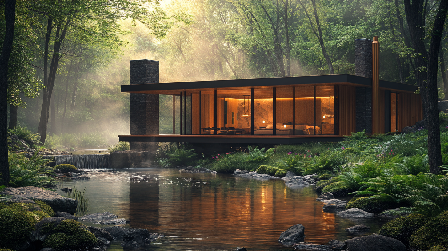 Villa reflected in pool